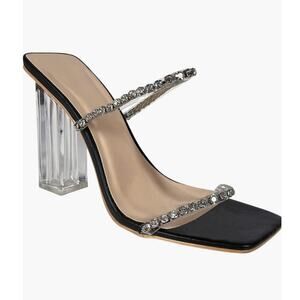 Azalea Wang Olivia Chunky Clear Block Lucite Type Heel Rhinestones size 8.5